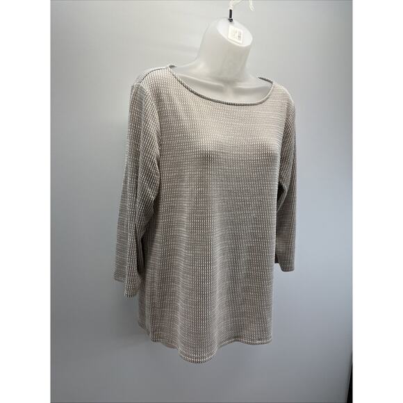 Chicos Womens Blouse 2  Brown White Seersucker Gingham Stretch Fall EUC - Picture 3 of 7